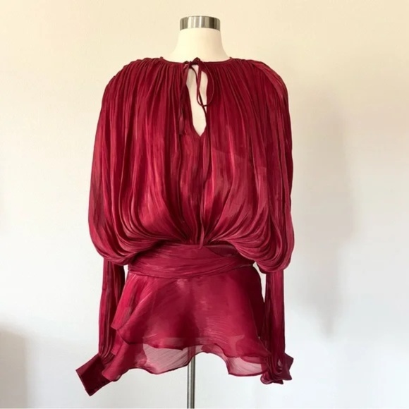 Miss Rosier NWT Eugenie Red Fully Pleated Ruffled Mini Dress Small S - Picture 1 of 12